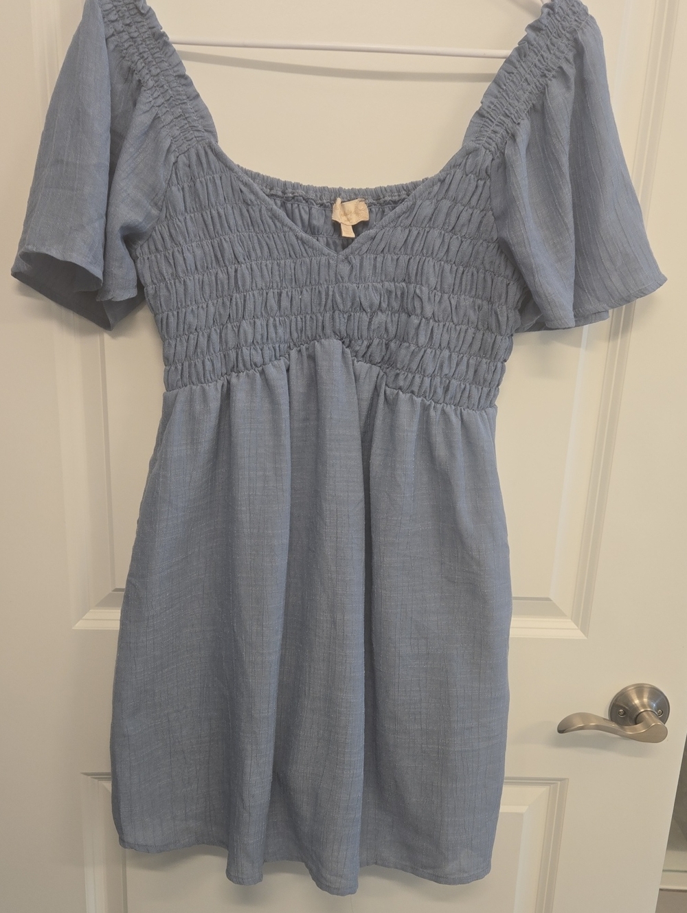Smocked Baby Blue Short Sleeve Women’s Dress
